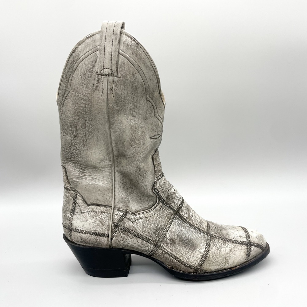 Panhandle Slim Vintage Patchwork Cowboy Boots White Grey Distressed Womens 8 C
